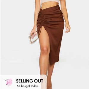 BRAND NEW brown ruched slit skirt